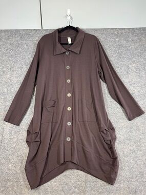 Chalet Brown Cotton Modal Tunic Jacket Large Lagenlook Boho Artsy Oversized